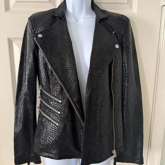 Bebe Black Leather Snakeskin Moto Jacket size XS NWOT - Picture 3 of 15